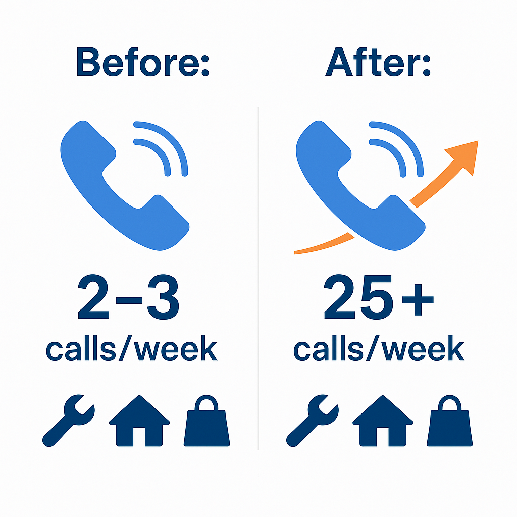 Graph showing dramatic phone call increases after Google Business Profile optimization for Northern Illinois marketing agency clients