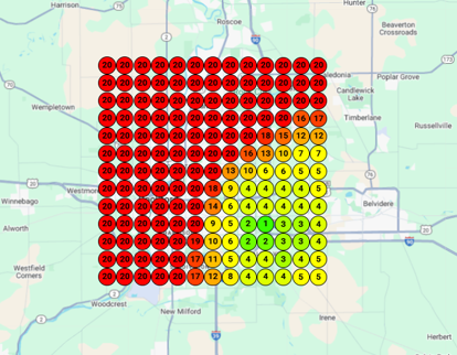 Before: Limited Google Maps coverage with red and yellow dots