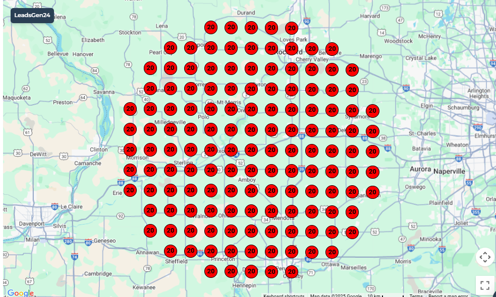 Before Google Maps optimization recent startup plumbing company showing all red dots completely invisible